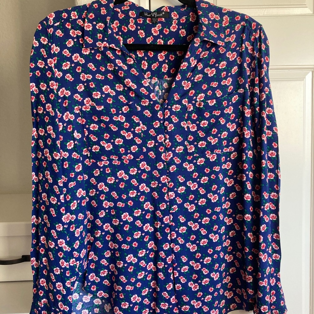 Navy Floral Button Down